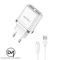 شاحن ويوو سريع 20w حائطى 2 مخرج USB معه كابل لايتيننج Lightning إضافى WIWU W103