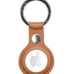 Leather Airtag Keychain nickel with Auto-lock ( Black-Navy-Brown-Orange)