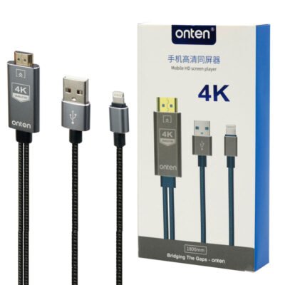 Dokanmonem-onten-lightning to hdmi (10) Onten OTN-7519 Mobile HD Screen Player Adaptor Lightning To HDMI 4K 1.8m - Image 6