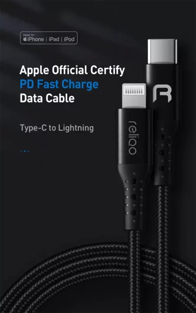 dokanmonem-reliqo-fast-charging-mfi-certified-type-c-to-lightning-qc-cable-1-2m-black (1) RELIQO Fast Charging MFI Certified USB Type-C to Lightning QC Cable 1.2M(Black) - Image 5