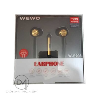 WEWO W-E203 Earphone 3.5 Audio Connection for IOS and Android - Golden and Black wire - Image 5