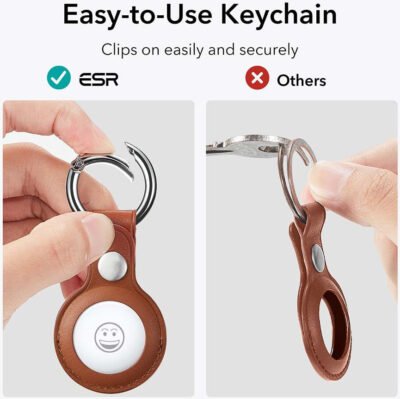 ⁦حامل ميدالية جلد للاير تاج AIRTAG الوان اسود - كحلى - برتقالى - بنى⁩ - الصورة ⁦3⁩