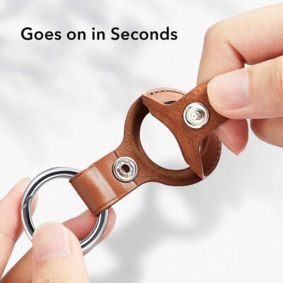 ⁦حامل ميدالية جلد للاير تاج AIRTAG الوان اسود - كحلى - برتقالى - بنى⁩ - الصورة ⁦4⁩