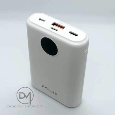 ⁦باور بانك ميلر 10000 mAh مع مؤشر بطارية رقمي 4 مخارج Lightning-Mico-USB & USB-C شحن سريع لون ابيض مع كابل اضافي⁩ - الصورة ⁦4⁩