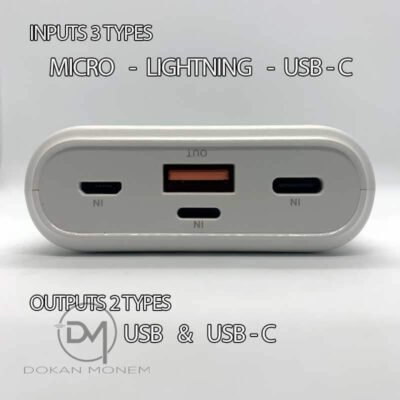 miller-power-bank-10000-mah-digital-indicator-universal-ports-lightning-mico-usb-usb-c-with-cable-white (3) باور بانك ميلر 10000 mAh مع مؤشر بطارية رقمي 4 مخارج Lightning-Mico-USB & USB-C شحن سريع لون اسود مع كابل اضافي - الصورة 3